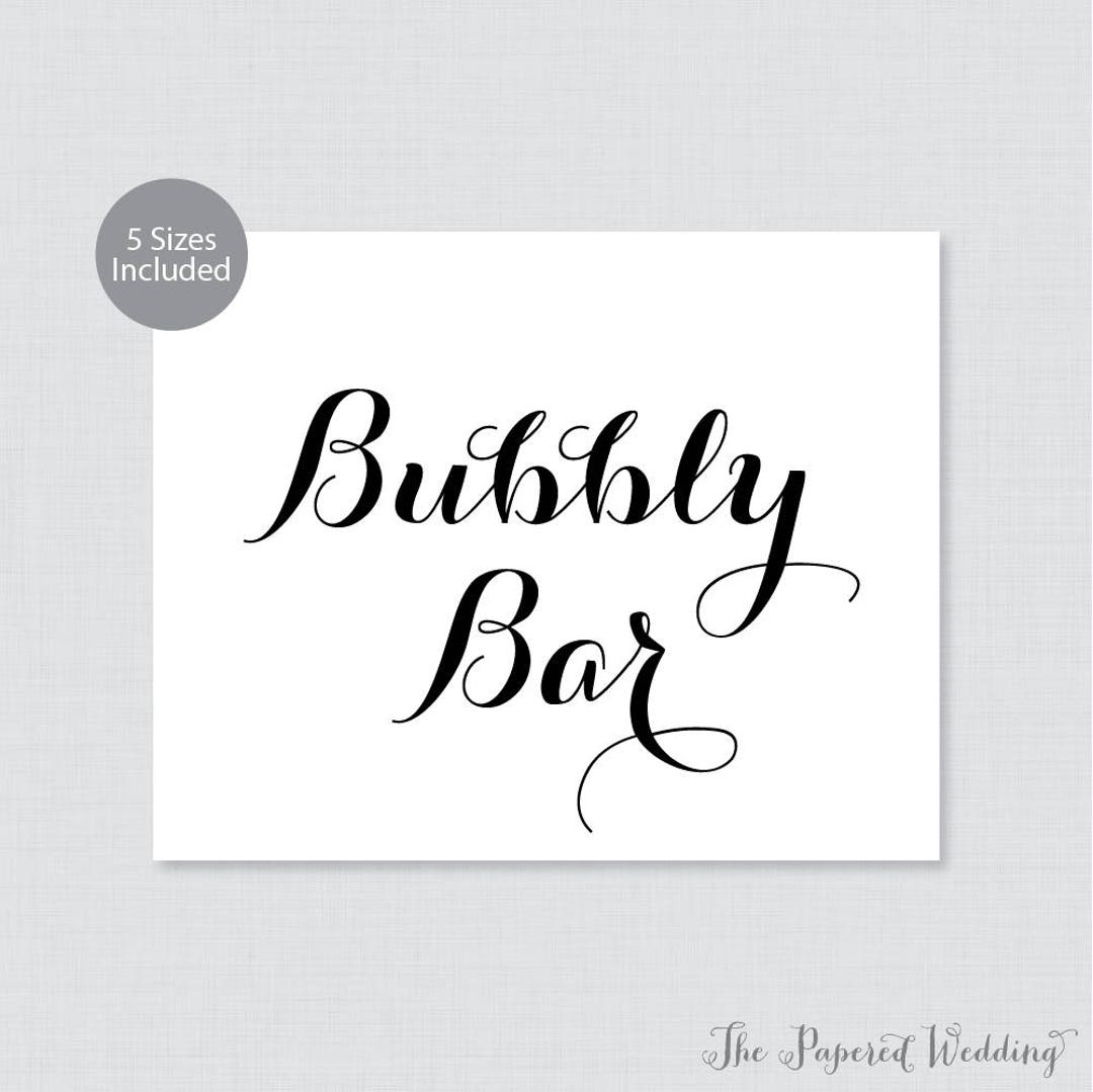 Printable Bubbly Bar Sign - Black and White Bubbly Bar Sign - Simple ...