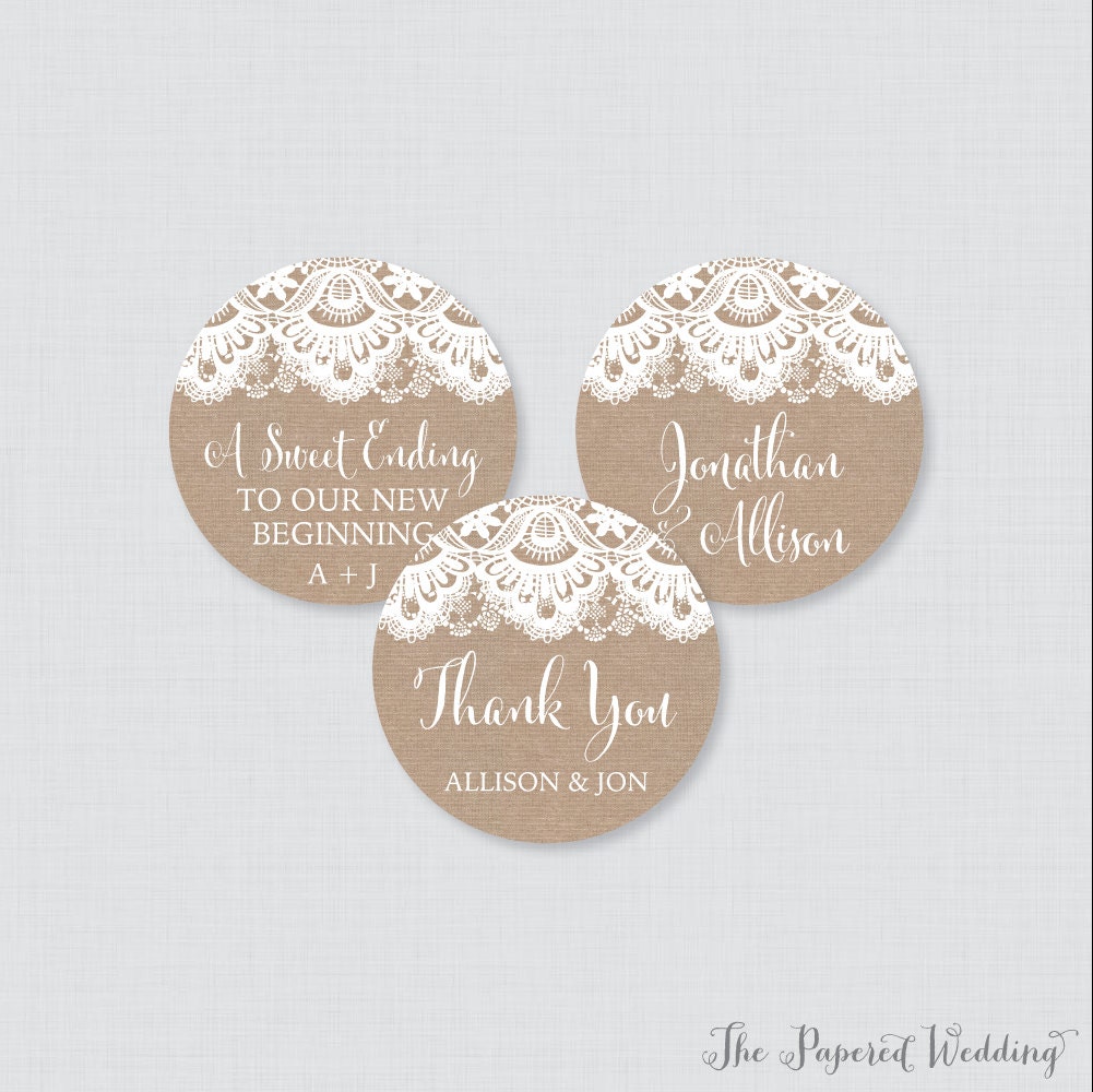 Printable OR Printed Wedding Stickers Burlap and Lace Circle | Etsy