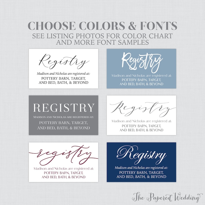 Printable OR Printed Registry Inserts With Custom Color and Font ...