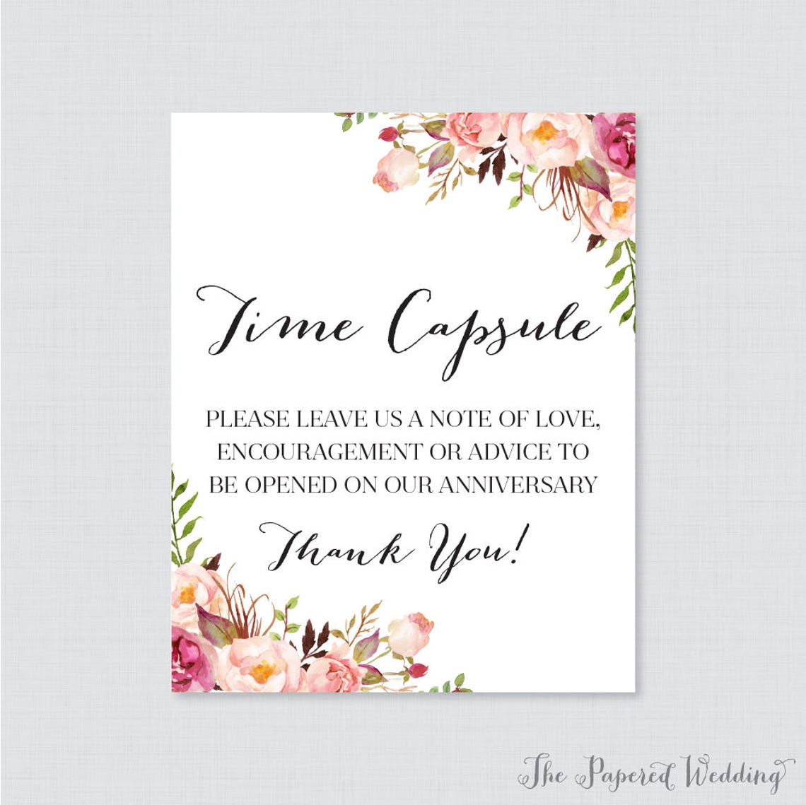 Printable Wedding Time Capsule Activity Pink Floral Advice - Etsy