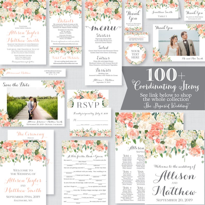 Printable Wedding Time Capsule Activity Peach Floral Advice for the Bride and Groom Peach Flower Wedding Reception Game/Activity 0009 image 4