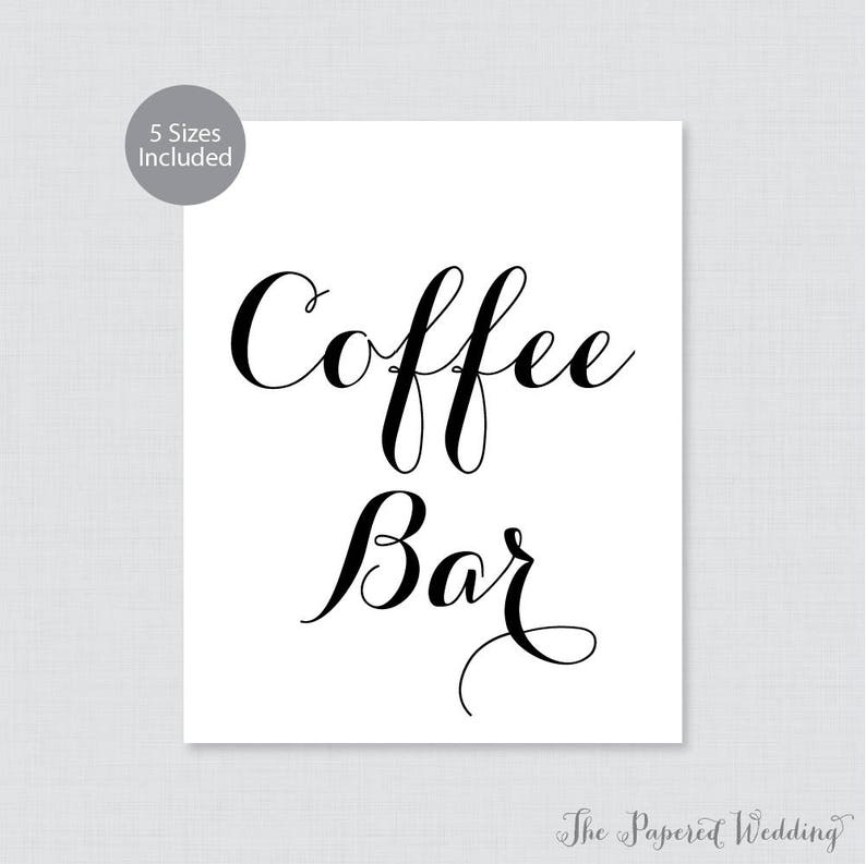 Printable Coffee Bar Sign Black and White Coffee Buffet Sign Simple Calligraphy Wedding Coffee Bar Poster or Sign, Coffee Station 0005 image 1