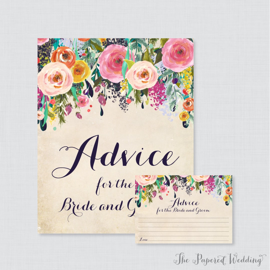 Printable Wedding Advice Cards - Floral Advice for the Bride and Groom ...