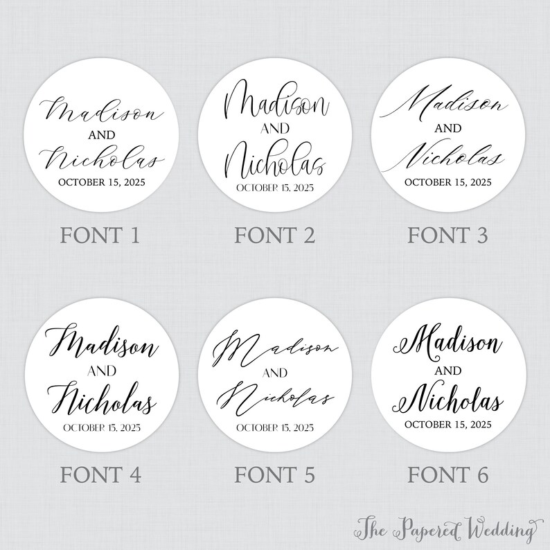 Printable OR Printed Wedding Stickers with Custom Fonts and Colors Personalized Wedding Favor TagsStickers 0032 Circle Wedding Labels