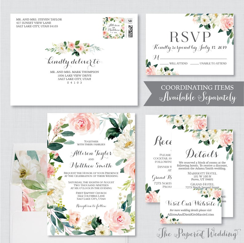 Pink Floral Thank You Cards Wedding Pink White Flower Wreath Personalized Thank You Cards 0017 Printable OR Printed Thank You Cards
