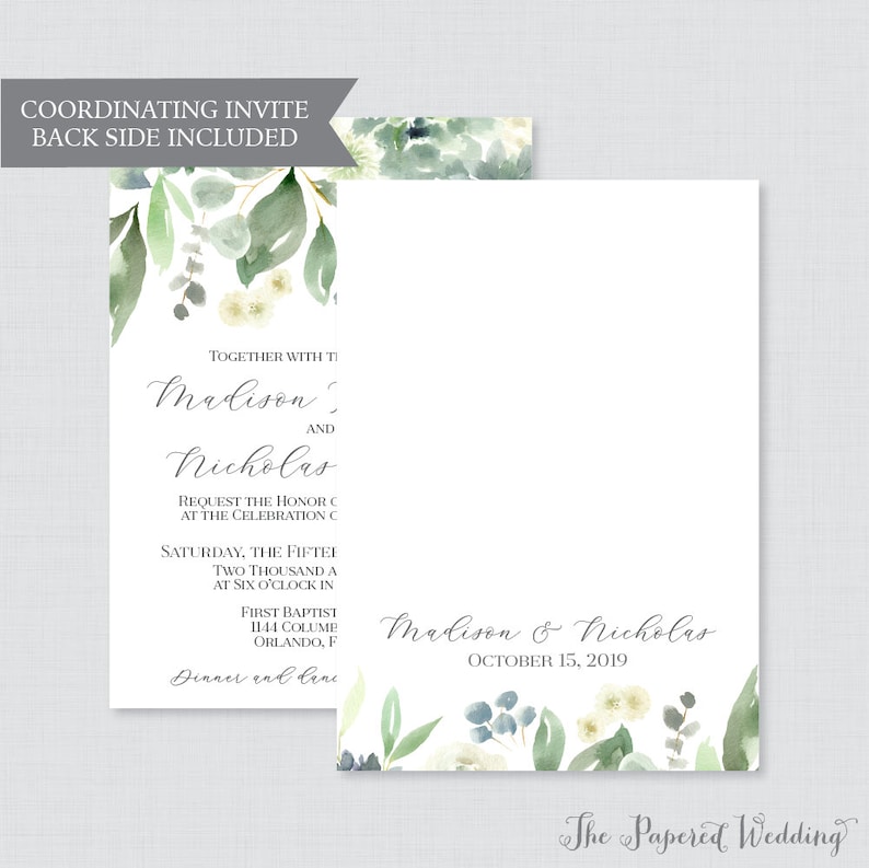 Green Succulent Invitations Greenery White Leaves Wedding 0023 Green Wedding Invites Printable OR Printed Succulent Wedding Invitations