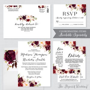 Printable OR Printed Wedding RSVP Postcards - Marsala Floral RSVP ...