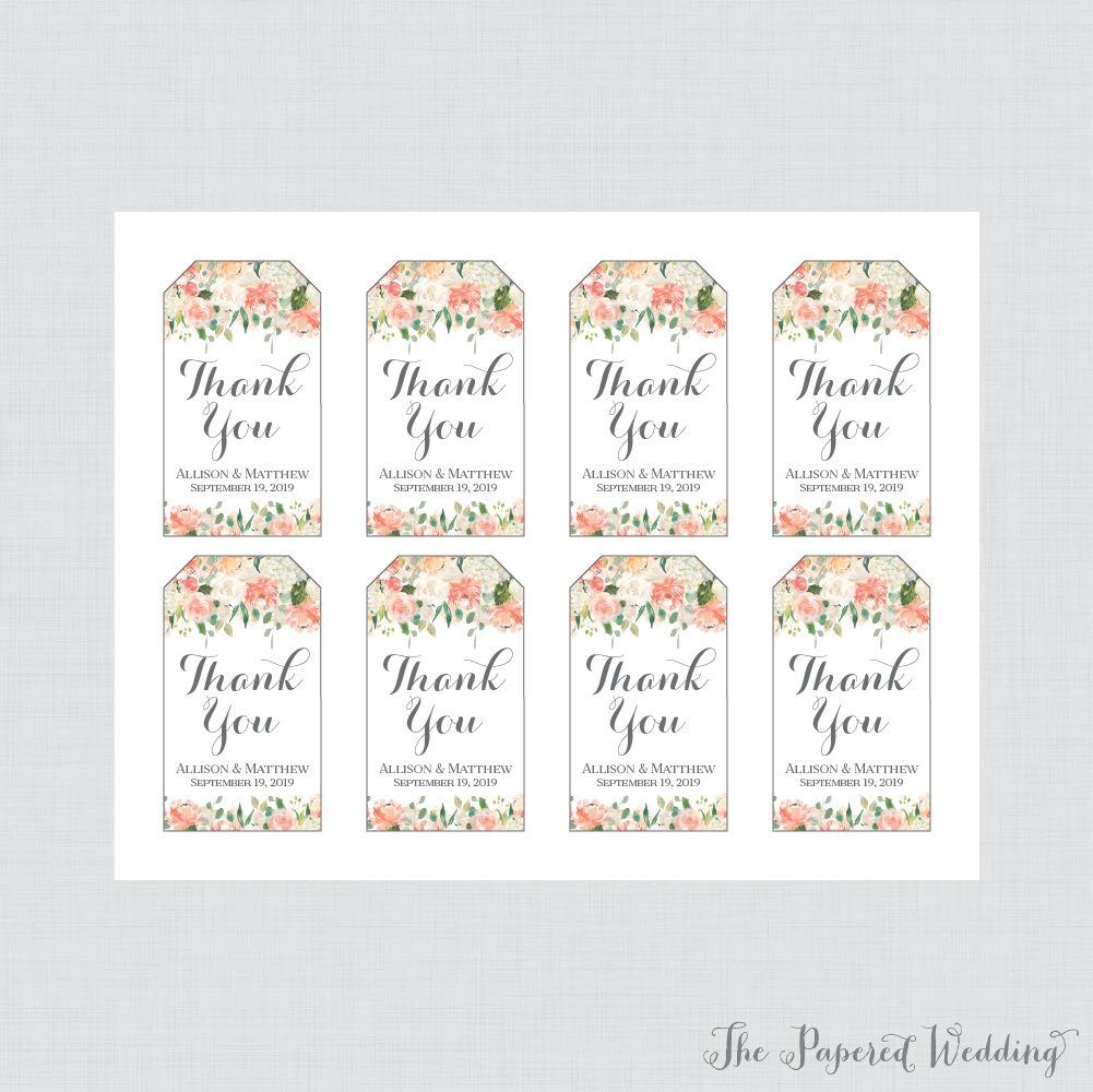Printable OR Printed Wedding Favor Gift Tags - Peach and Cream Floral ...