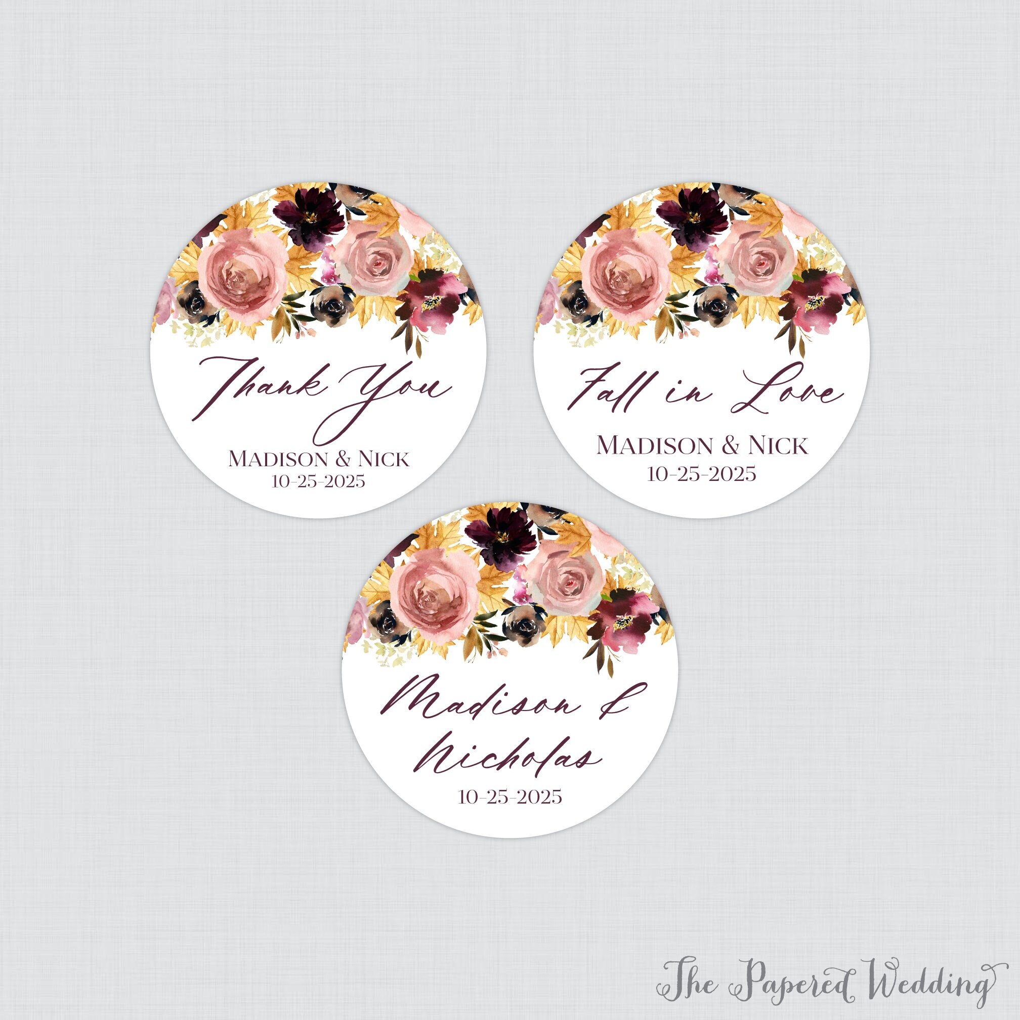 Custom Round Clear Wedding Sticker Labels with Gold Ink, Set of 40, Monogram Wreath | Andaz Press