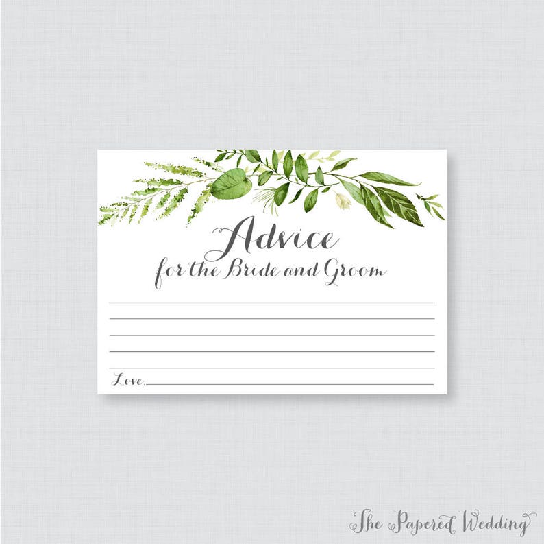 Printable Wedding Advice Cards Greenery Advice for the Bride | Etsy