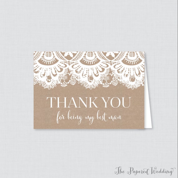 Printable Best Man Thank You Cards Rustic Burlap and Lace | Etsy