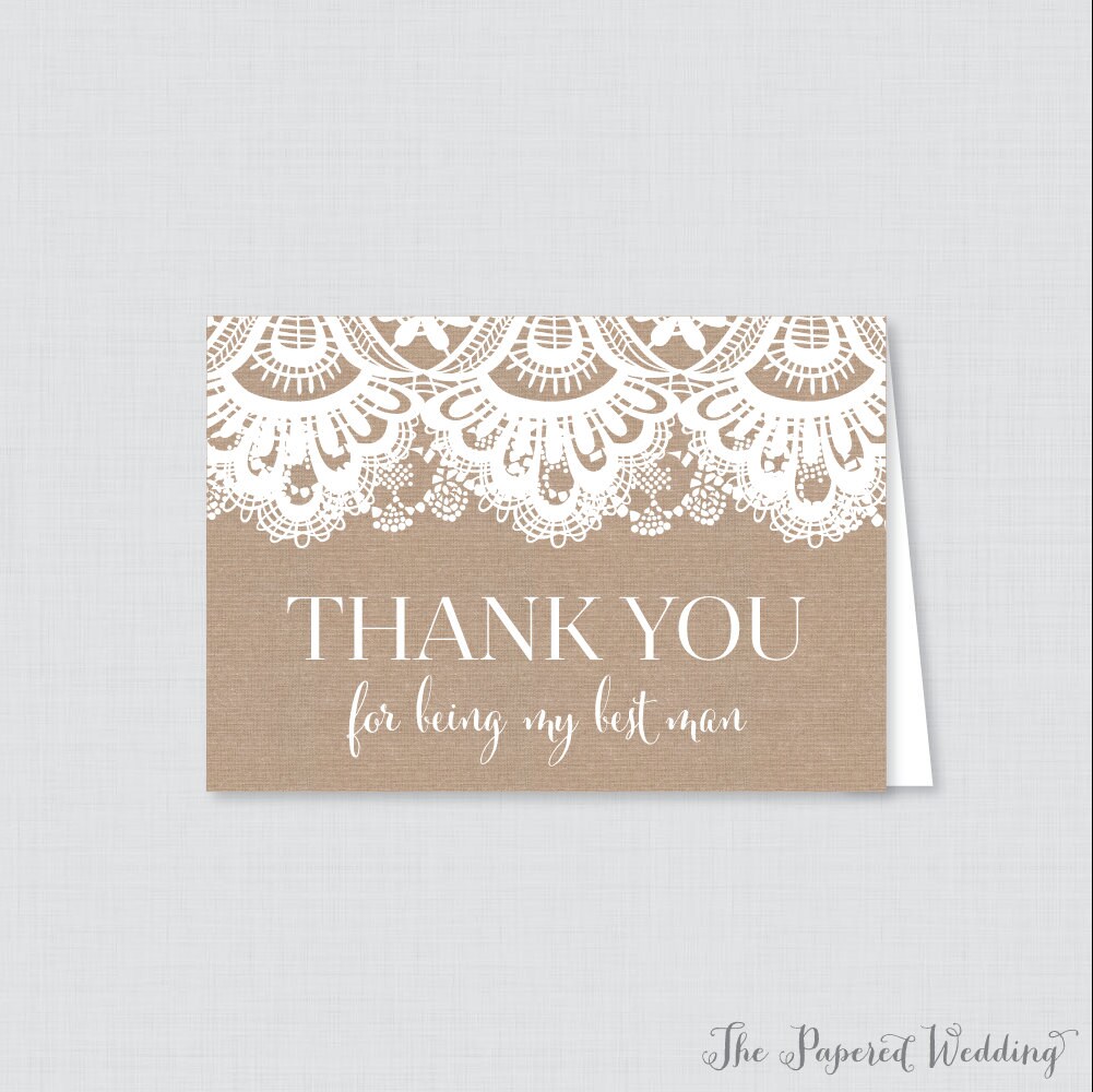 Printable Best Man Thank You Cards Rustic Burlap and Lace | Etsy