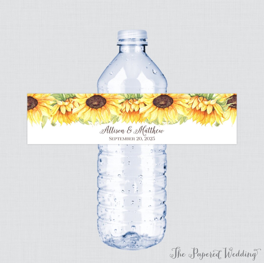 Printable OR Printed Sunflower Wedding Water Bottle Labels - Rustic ...