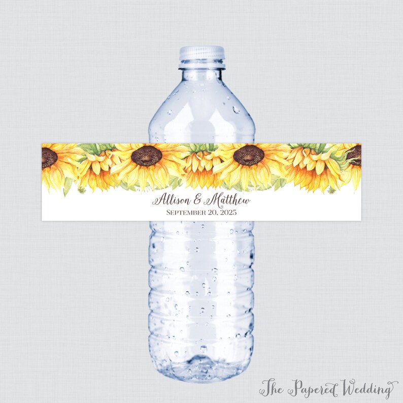 Printable OR Printed Sunflower Wedding Water Bottle Labels Etsy