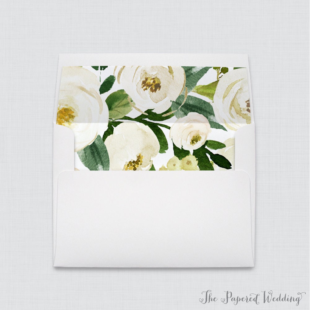 White Flower Wedding Envelope With Liners A7 Envelopes With Etsy