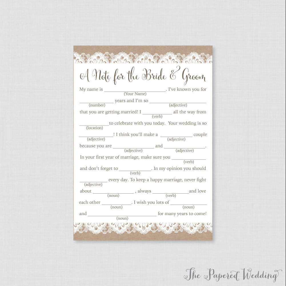 Printable Wedding Mad Libs Rustic Burlap and Lace Wedding | Etsy