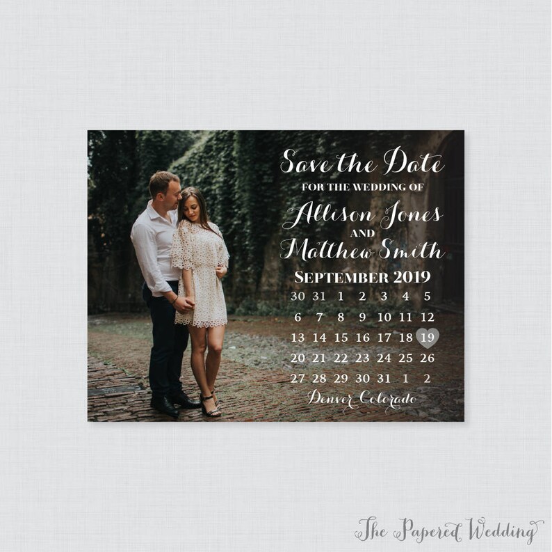 Printable OR Printed Photo Save the Date Cards With Calendar - Etsy