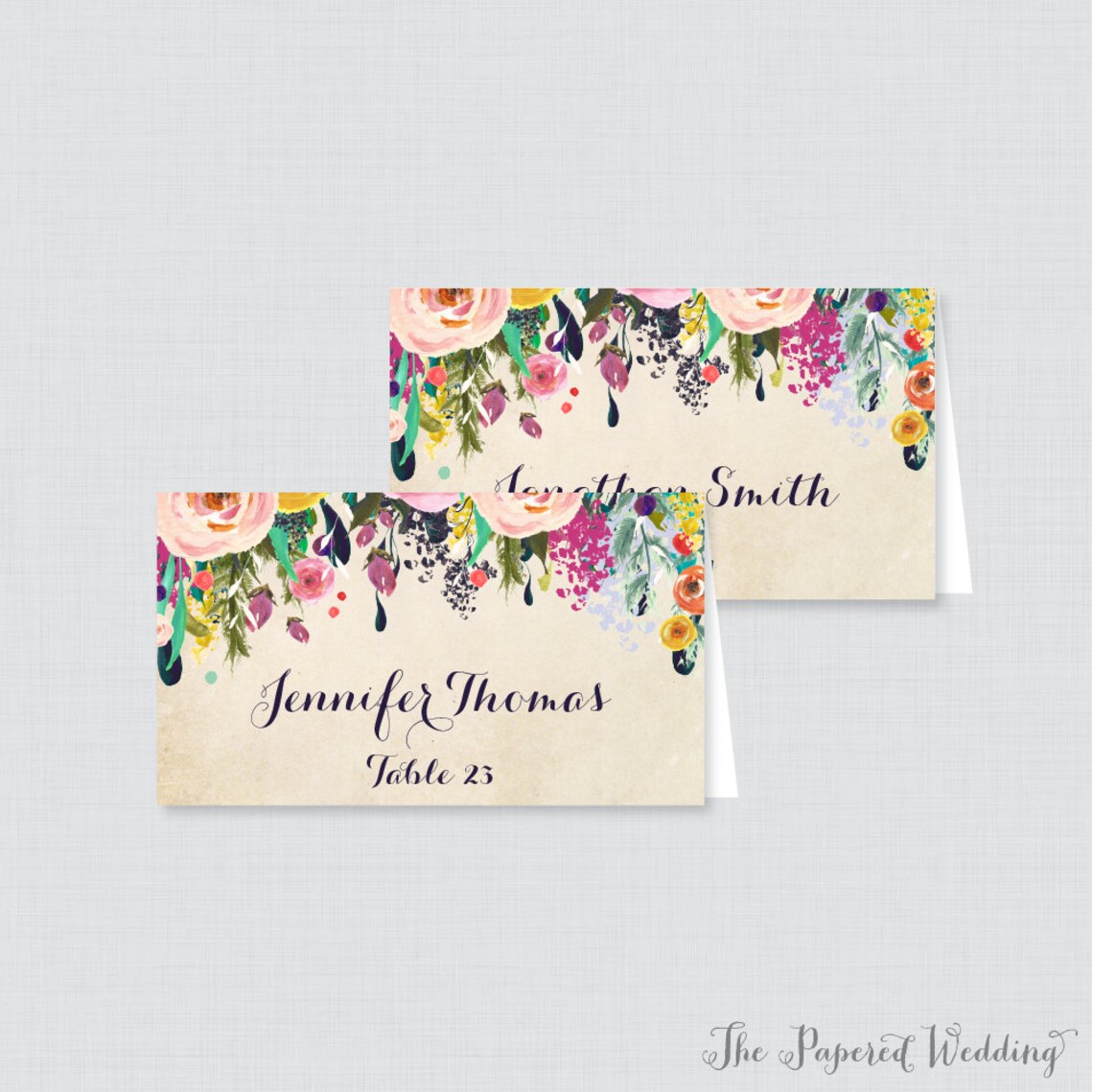 Printed Wedding Place Cards Floral Wedding Table Place Etsy