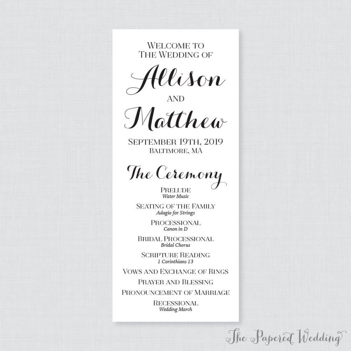 Printable OR Printed Wedding Programs Black and White - Etsy