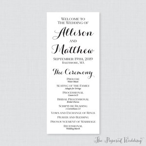 Printable OR Printed Wedding Programs - Black and White Wedding ...
