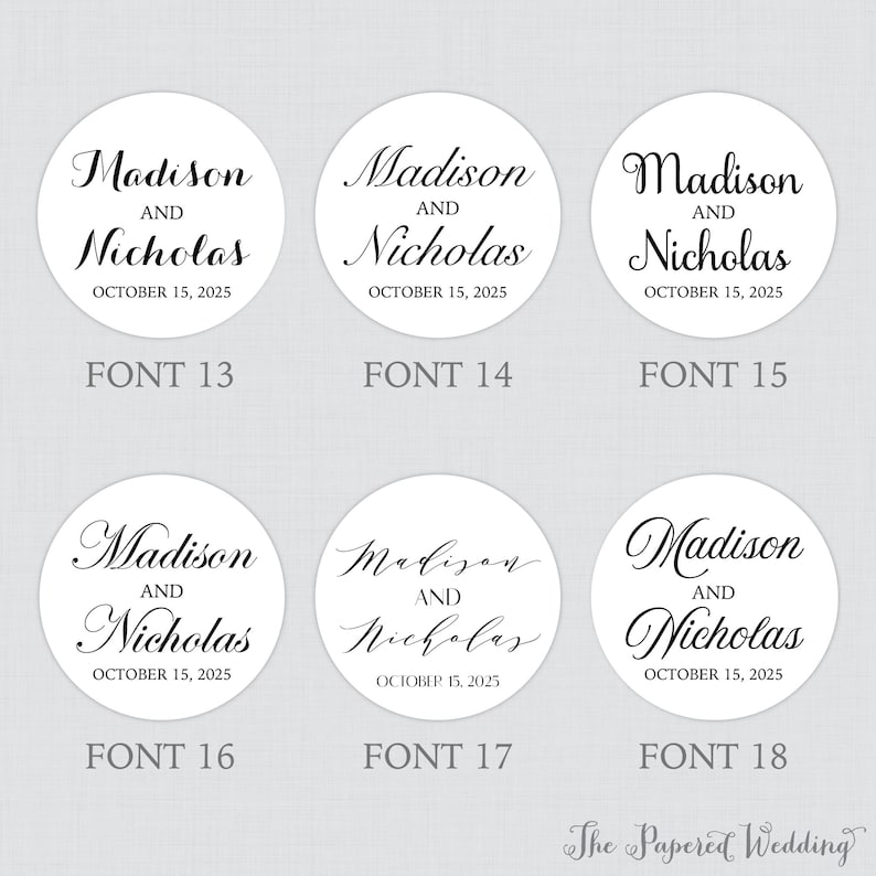 Printable OR Printed Wedding Stickers with Custom Fonts and Colors Personalized Wedding Favor TagsStickers 0032 Circle Wedding Labels