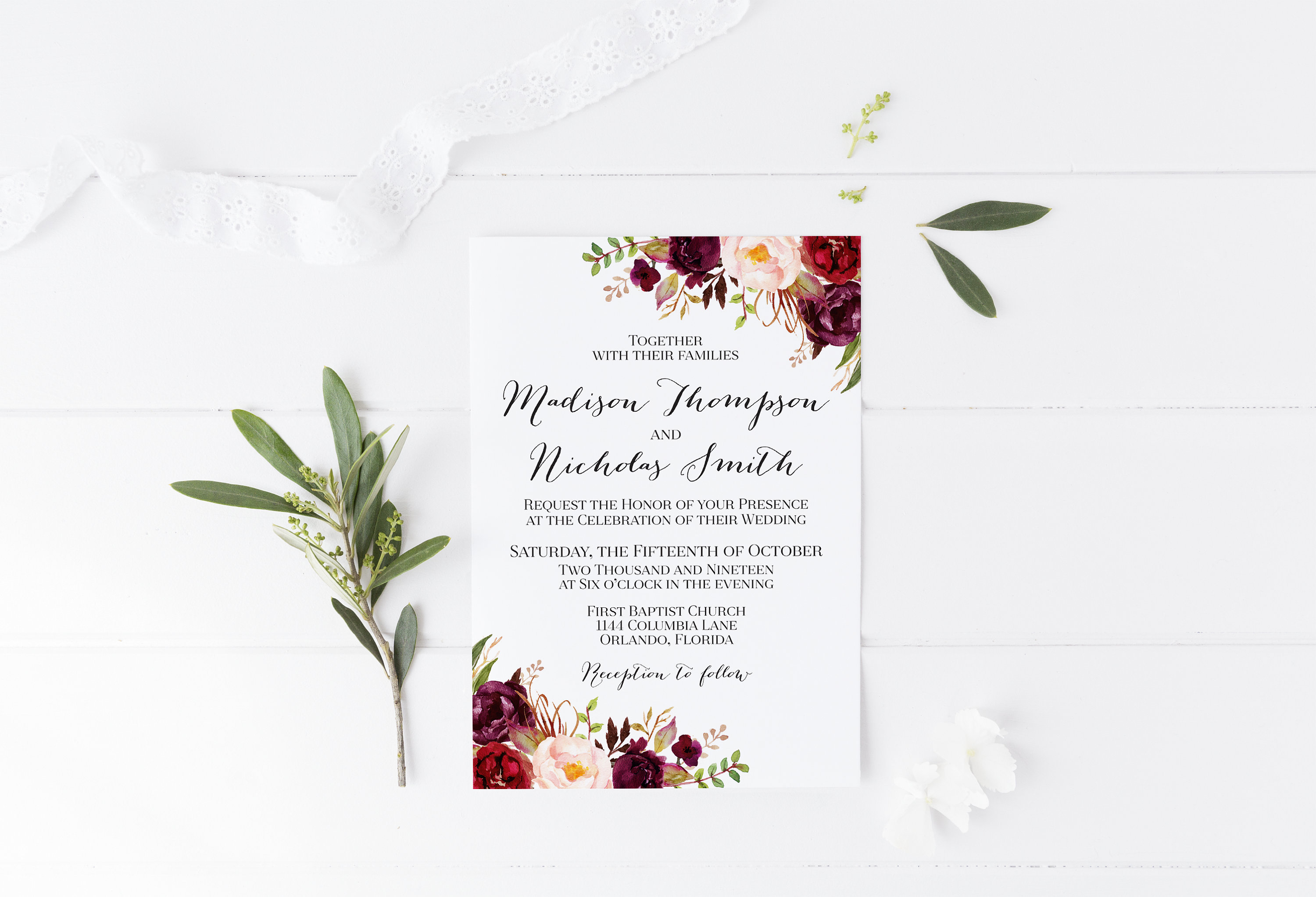 Printable OR Printed Wedding Invitations Marsala and Pink - Etsy