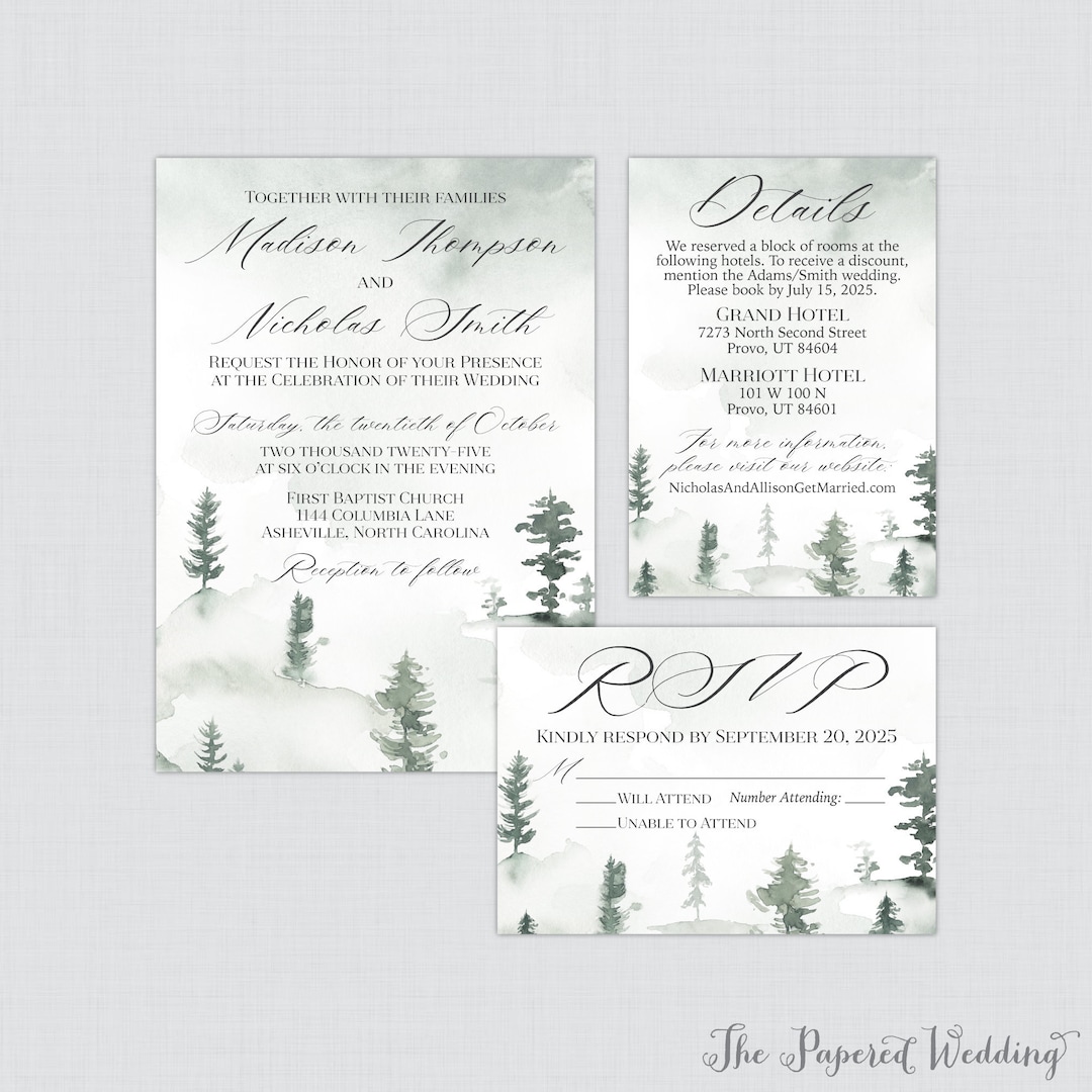 Printable OR Printed Forest Wedding Invitation Suite - Green Watercolor ...