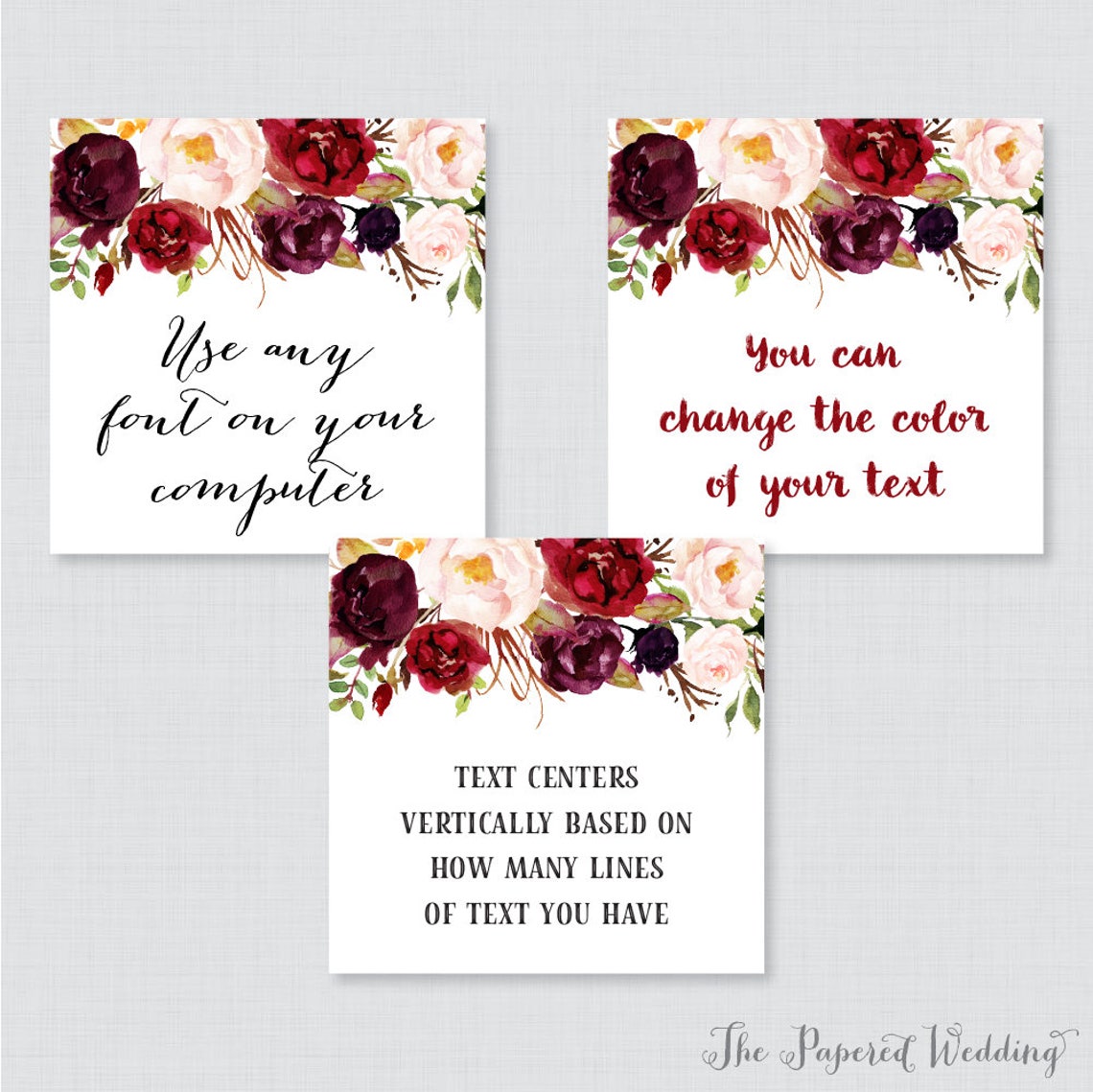 EDITABLE Wedding Tags Printable Marsala Floral Wedding | Etsy