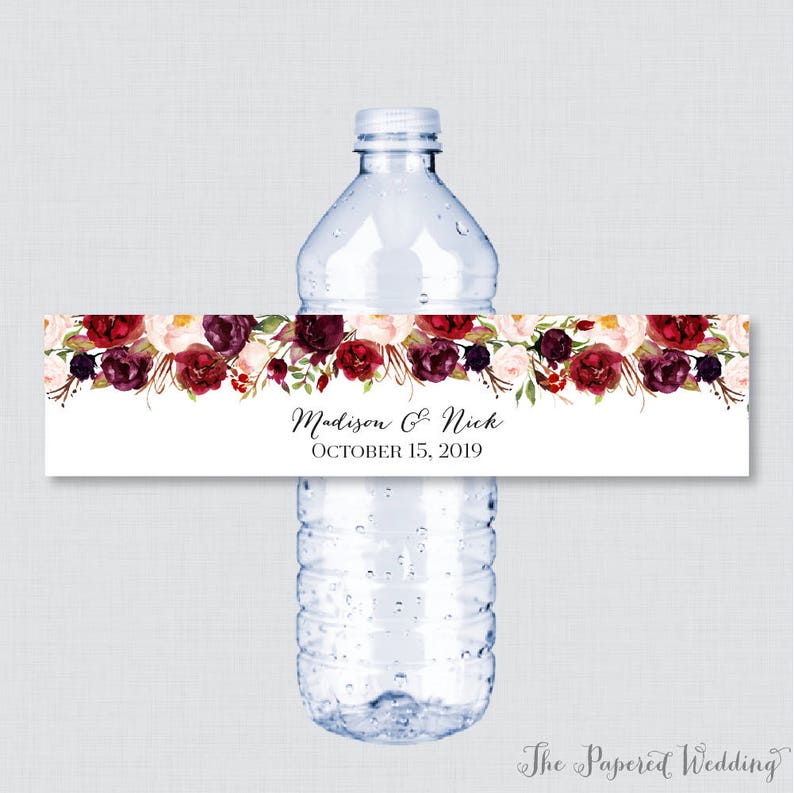 Printable OR Published Wedding ceremony H2o Bottle Labels - Rustic Marsala Flower Customized H2o Bottle Labels - Custom-made Drinking water Bottle Labels 0006 photograph about Free Printable Wedding Water Bottle Labels known as Printable OR Published Wedding ceremony Drinking water Bottle Labels - Rustic Marsala Flower Tailor made Drinking water Bottle Labels - Customized H2o Bottle Labels 0006