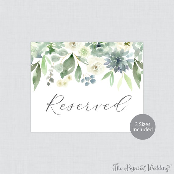 Printable Wedding Reserved Signs Succulent Reserved Seating | Etsy