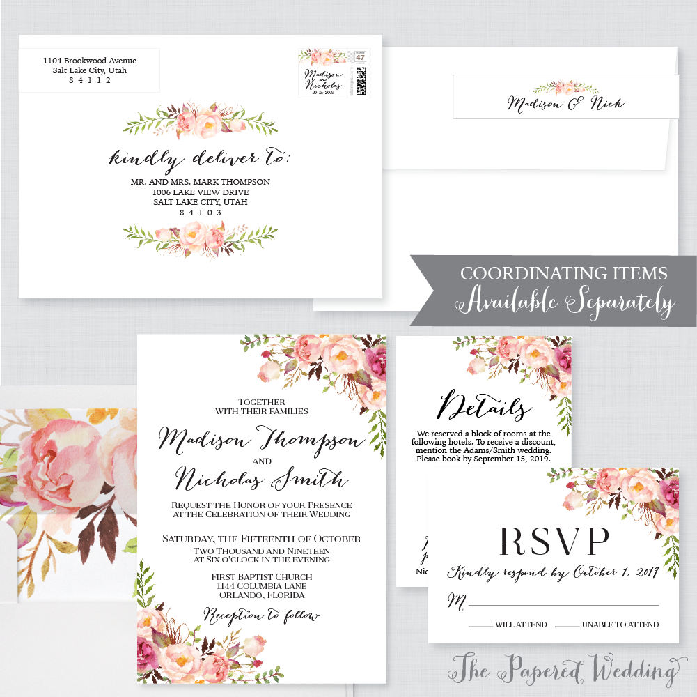 Printable OR Printed Wedding Accommodation Cards Pink Floral | Etsy