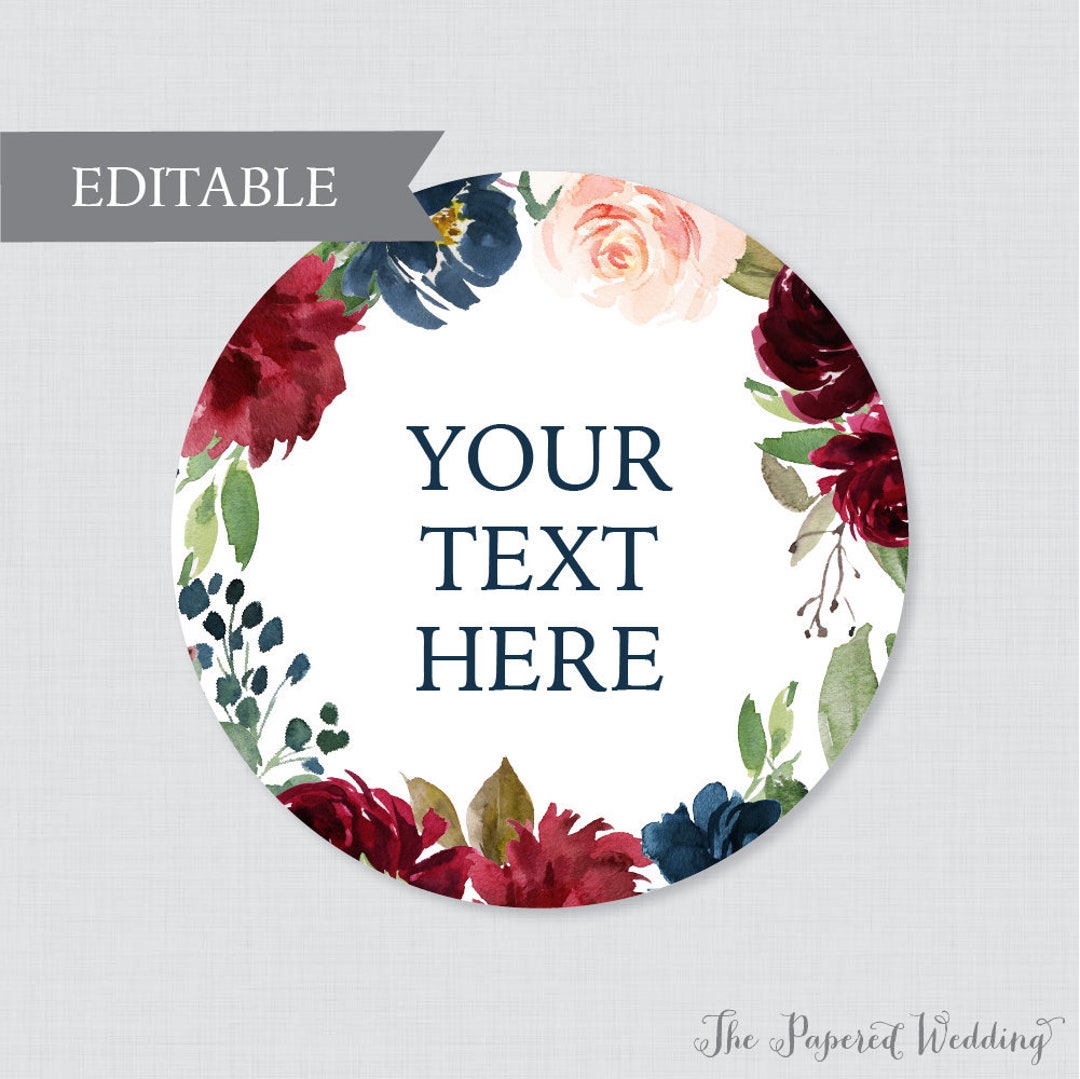 EDITABLE Wedding Tags - Printable Navy Marsala Floral Wedding Labels ...
