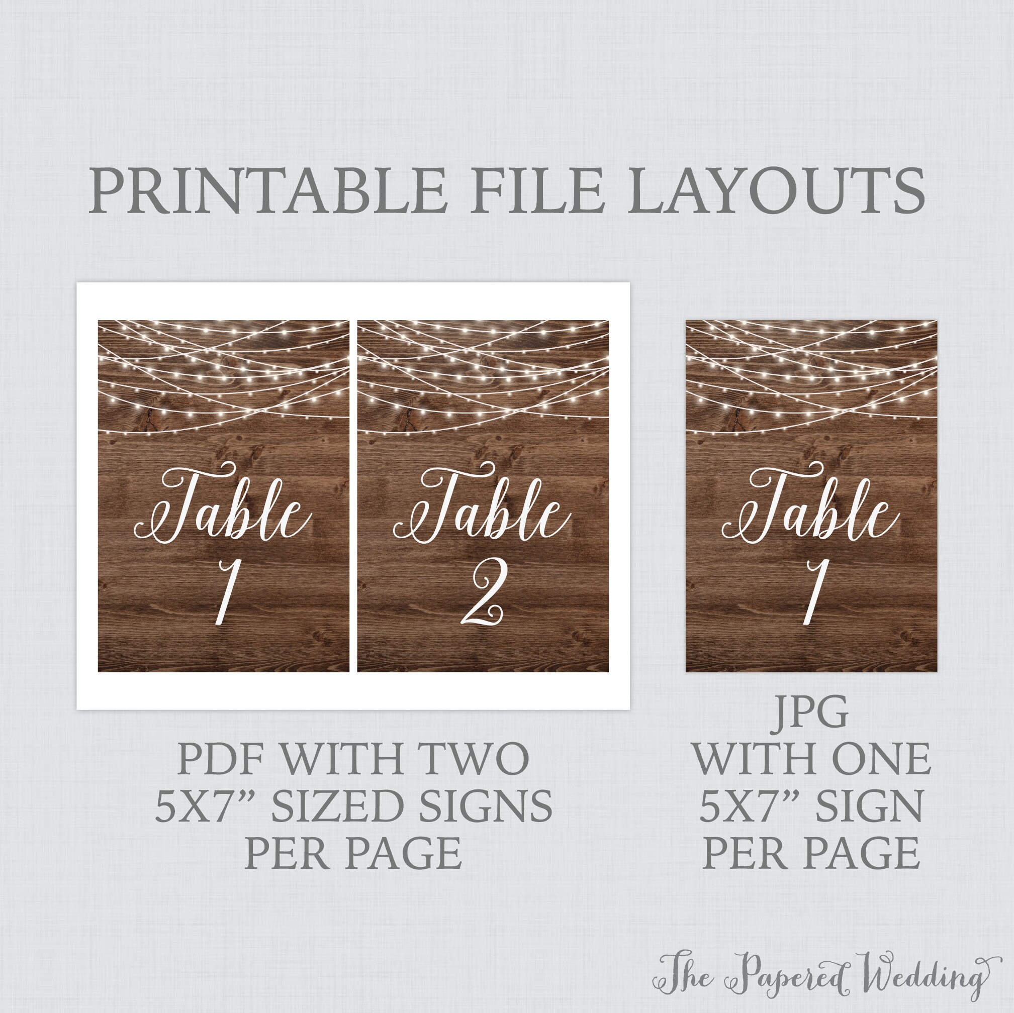 Printable Rustic Wedding Table Numbers - Wood and String Lights Table ...
