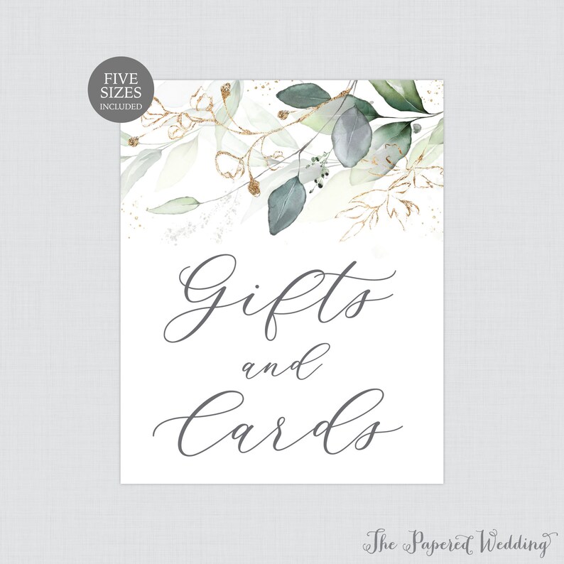 Printable Green and Gold Gifts and Cards Sign Green Leaf and - Etsy