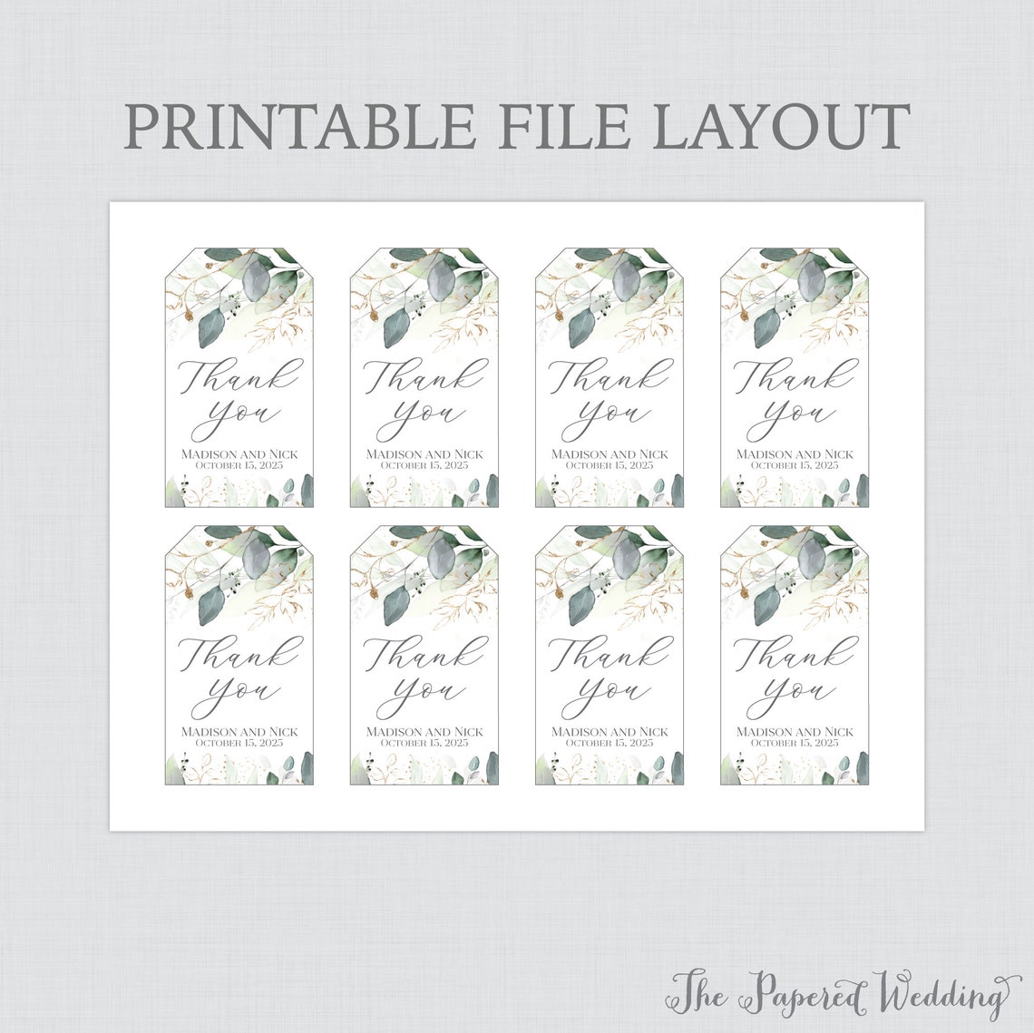 Printable OR Printed Green and Gold Wedding Favor Gift Tags - Etsy