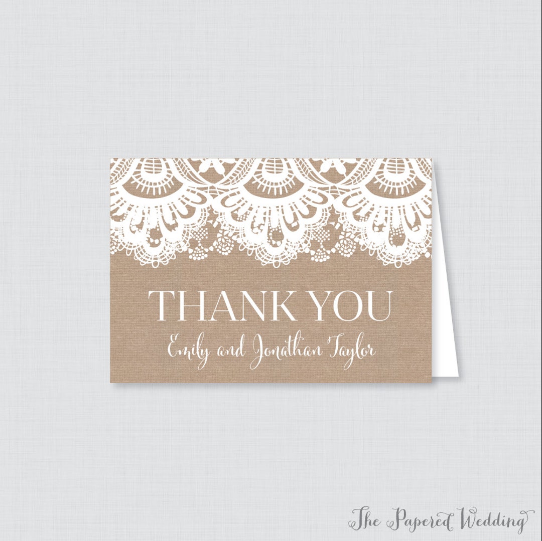 Printable OR Printed Wedding Thank You Cards - Rustic Burlap and Lace ...