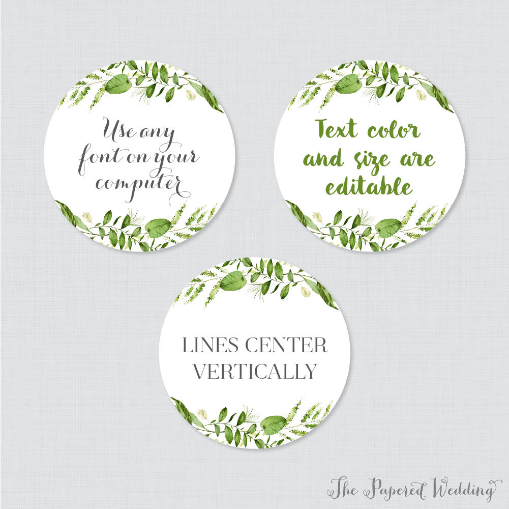EDITABLE Wedding Circle Tags Printable Green Wedding Labels | Etsy Canada