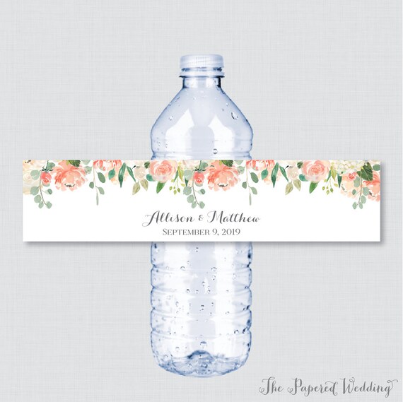 Printable Or Printed Wedding Water Bottle Labels Peach Etsy