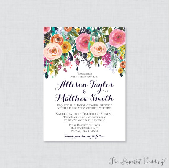 Printable OR Printed Wedding Invitations Floral Wedding | Etsy