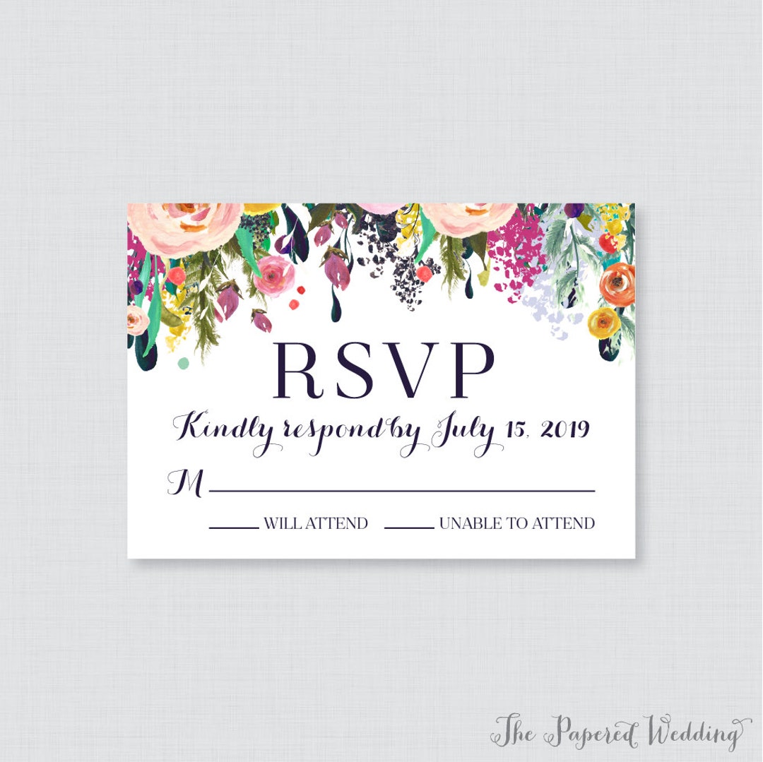 Printable OR Printed Wedding RSVP Cards Floral RSVP Wedding Cards Printable OR Printed Wedding RSVP Cards Floral RSVP Wedding Cards