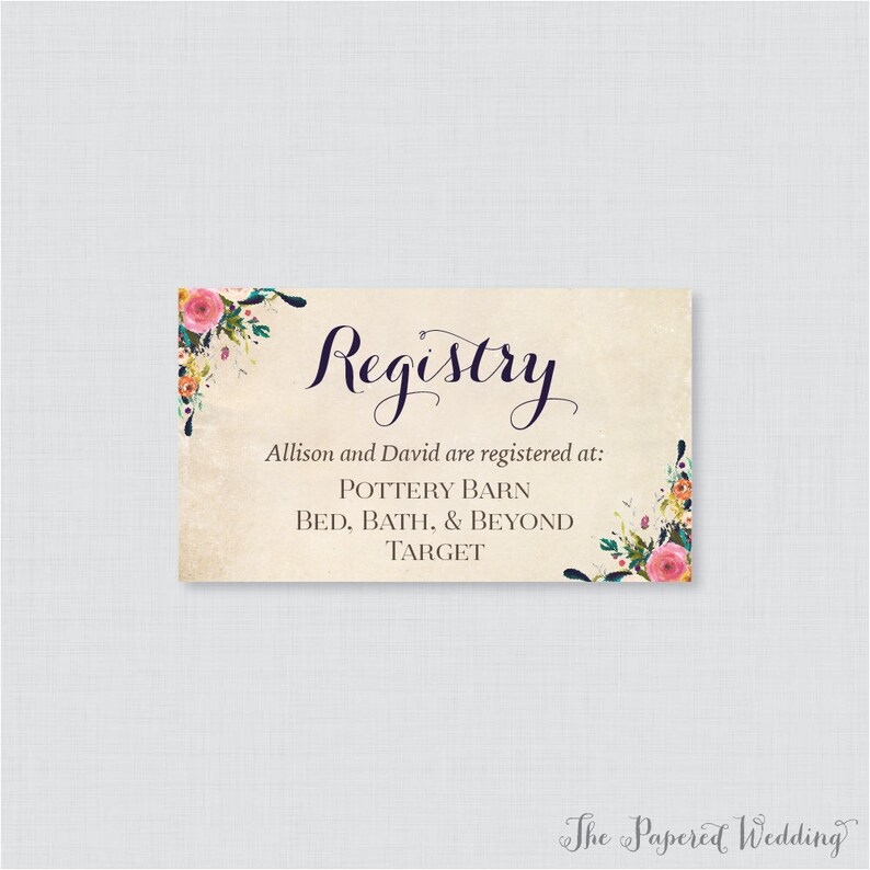 Printable OR Printed Wedding Registry Cards Floral Wedding Etsy