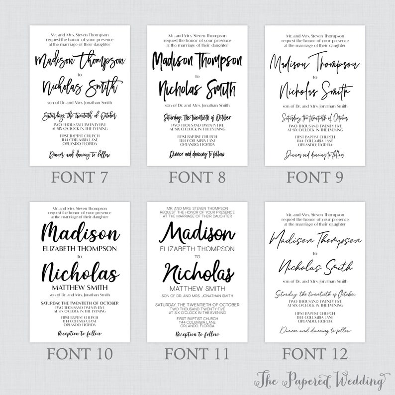 Simple Printable OR Printed Wedding Invitations with Custom Colors and Fonts Custom Wedding Invites with Traditional Layout 0032