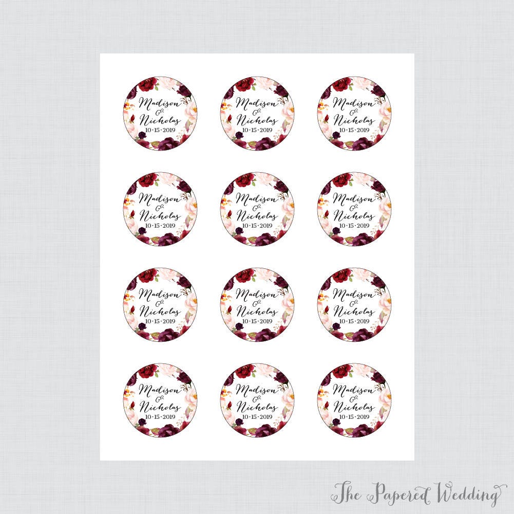 Printable OR Printed Wedding Stickers Marsala and Pink | Etsy