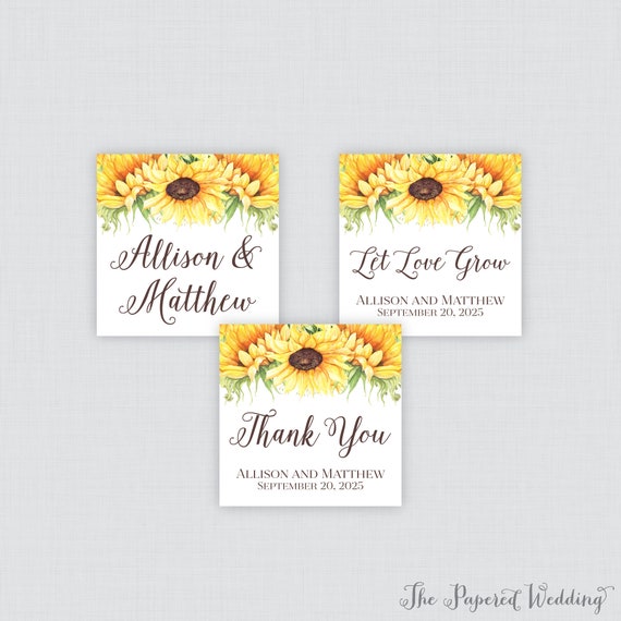 Printable OR Printed Sunflower Wedding Stickers Square | Etsy
