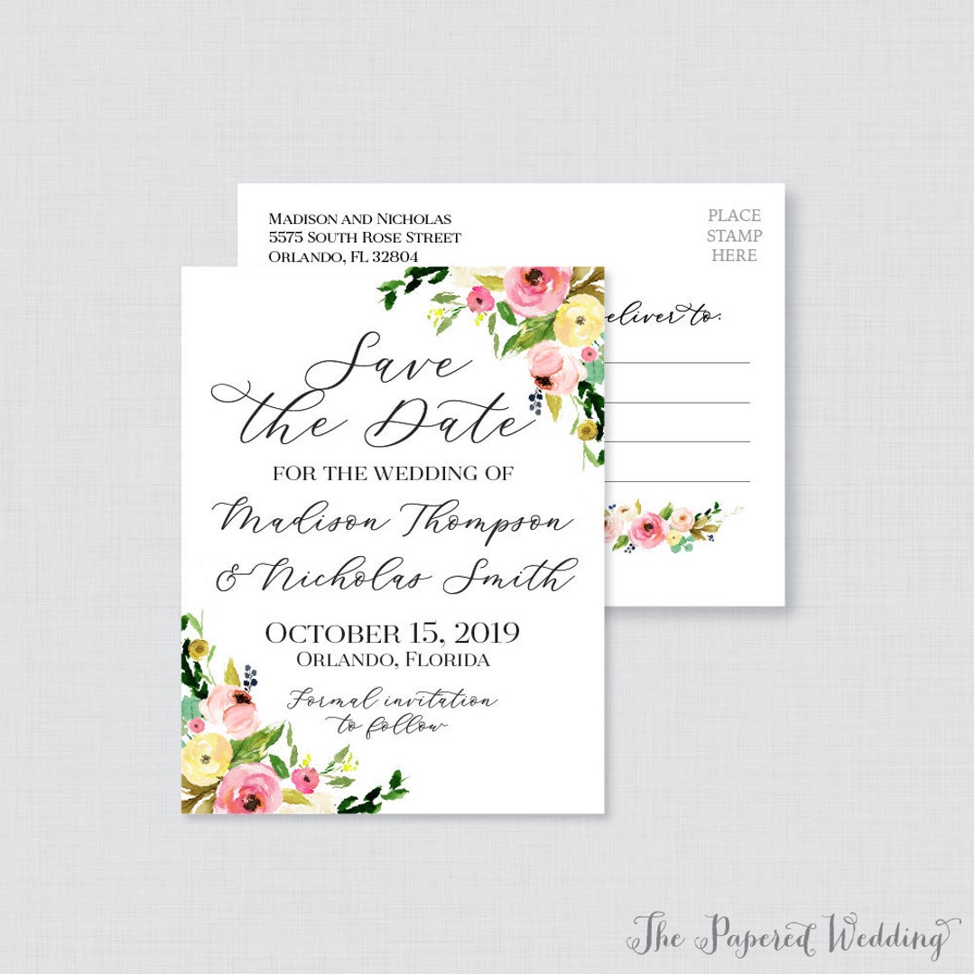 Printable OR Printed Save the Date Postcards - Pink and Yellow Floral ...