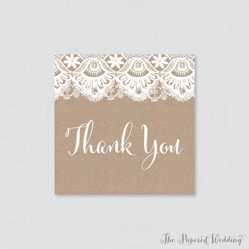 Wedding Stickers - Burlap and Lace Wedding Thank You Stickers - Rustic ...