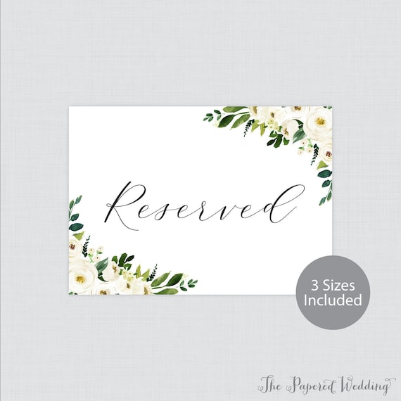 Printable Wedding Reserved Signs White Floral Reserved | Etsy