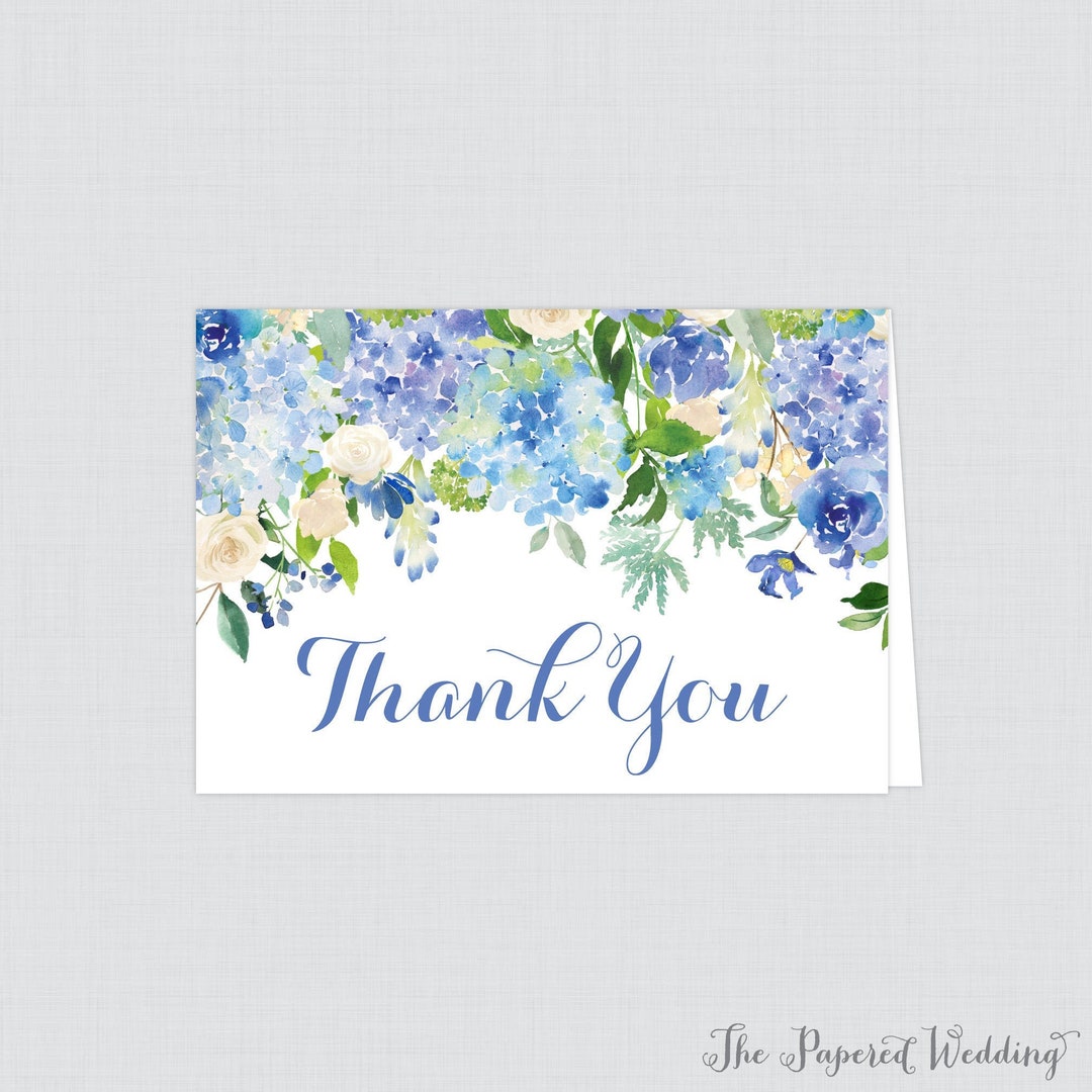 Printable OR Printed Wedding Thank You Cards - Blue Hydrangea Thank You ...