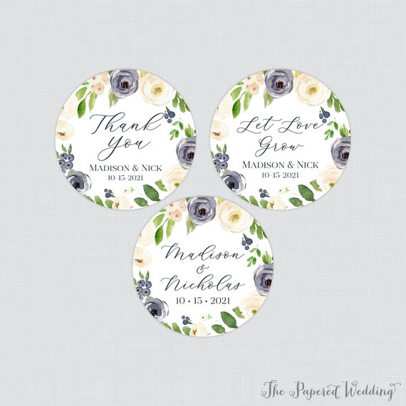 Printable OR Printed Navy Flower Wedding Stickers Navy - Etsy