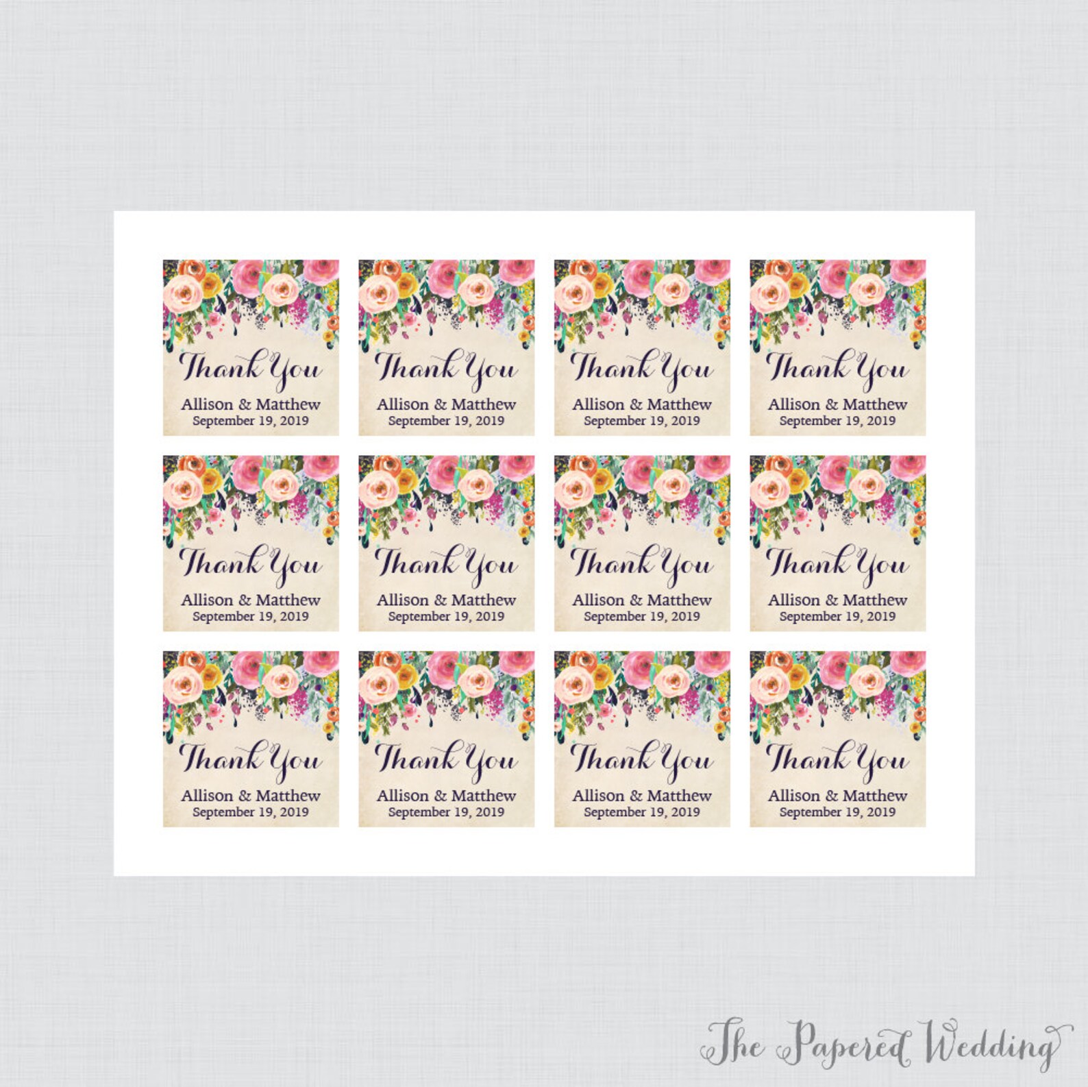 Printable OR Printed Wedding Favor Tags Floral Square Favor - Etsy